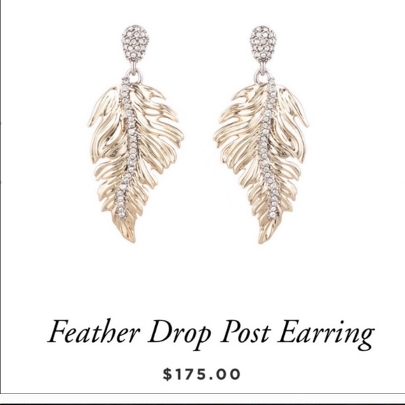 Alexis Bittar Gold Georgian Feather Swarovski Crystal Post Drop Hinged Earrings - Picture 13 of 15